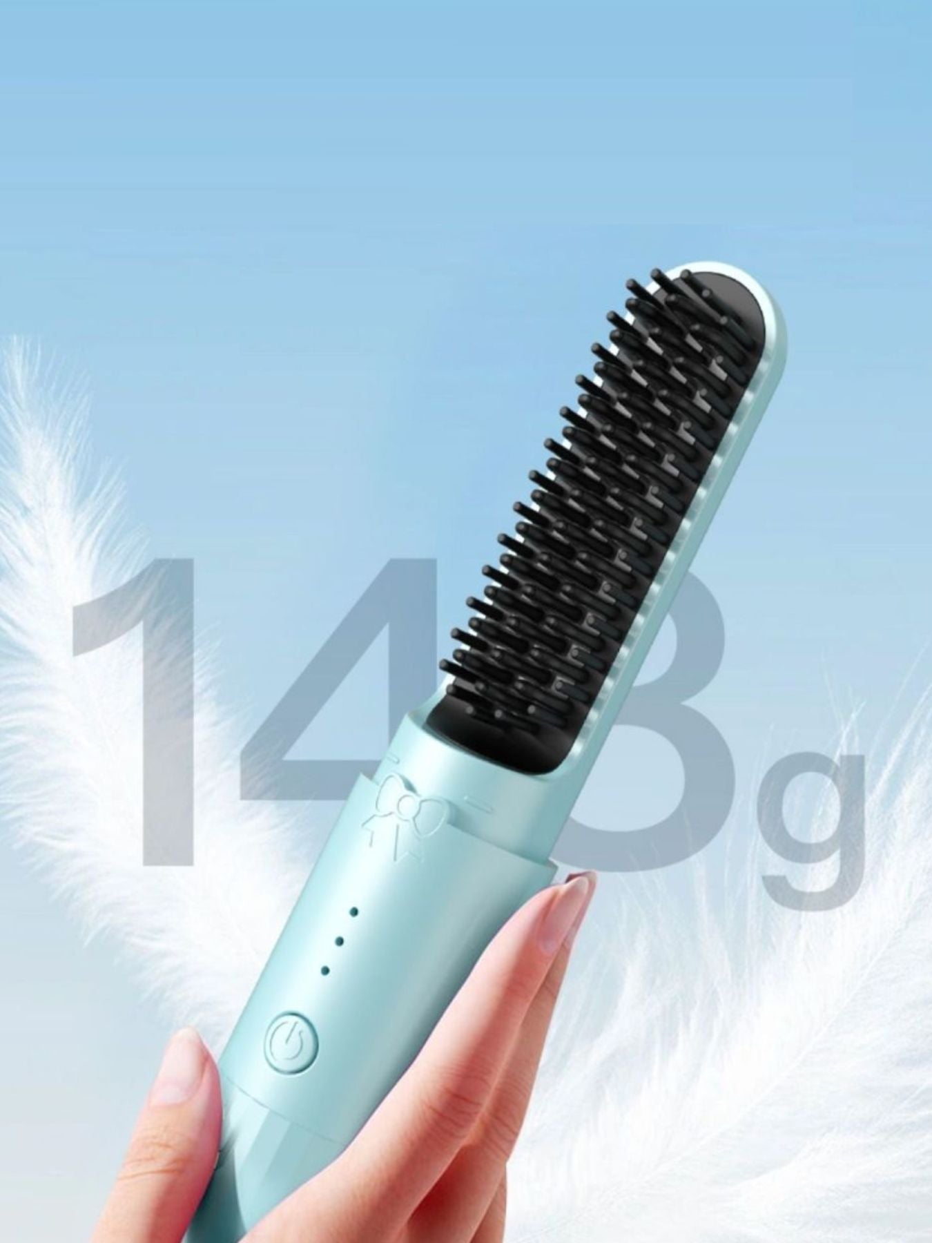 Light blue portable heated straightening comb by Trendsi, compact hair styling tool with heated ceramic plates for smooth, straight hair.