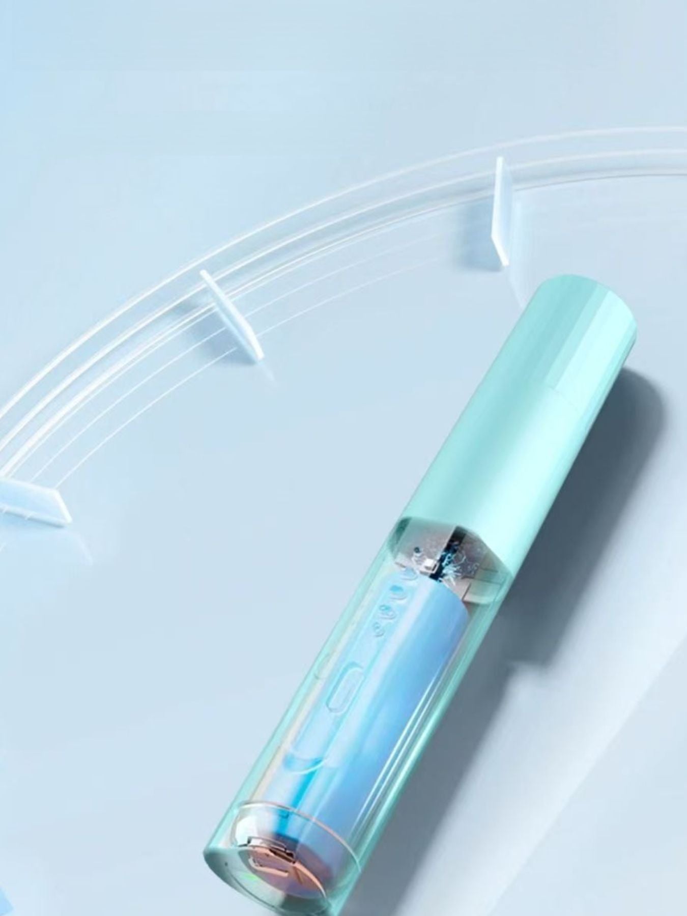 Light blue portable heated straightening comb by Trendsi, compact styling tool for smooth, straight hair.