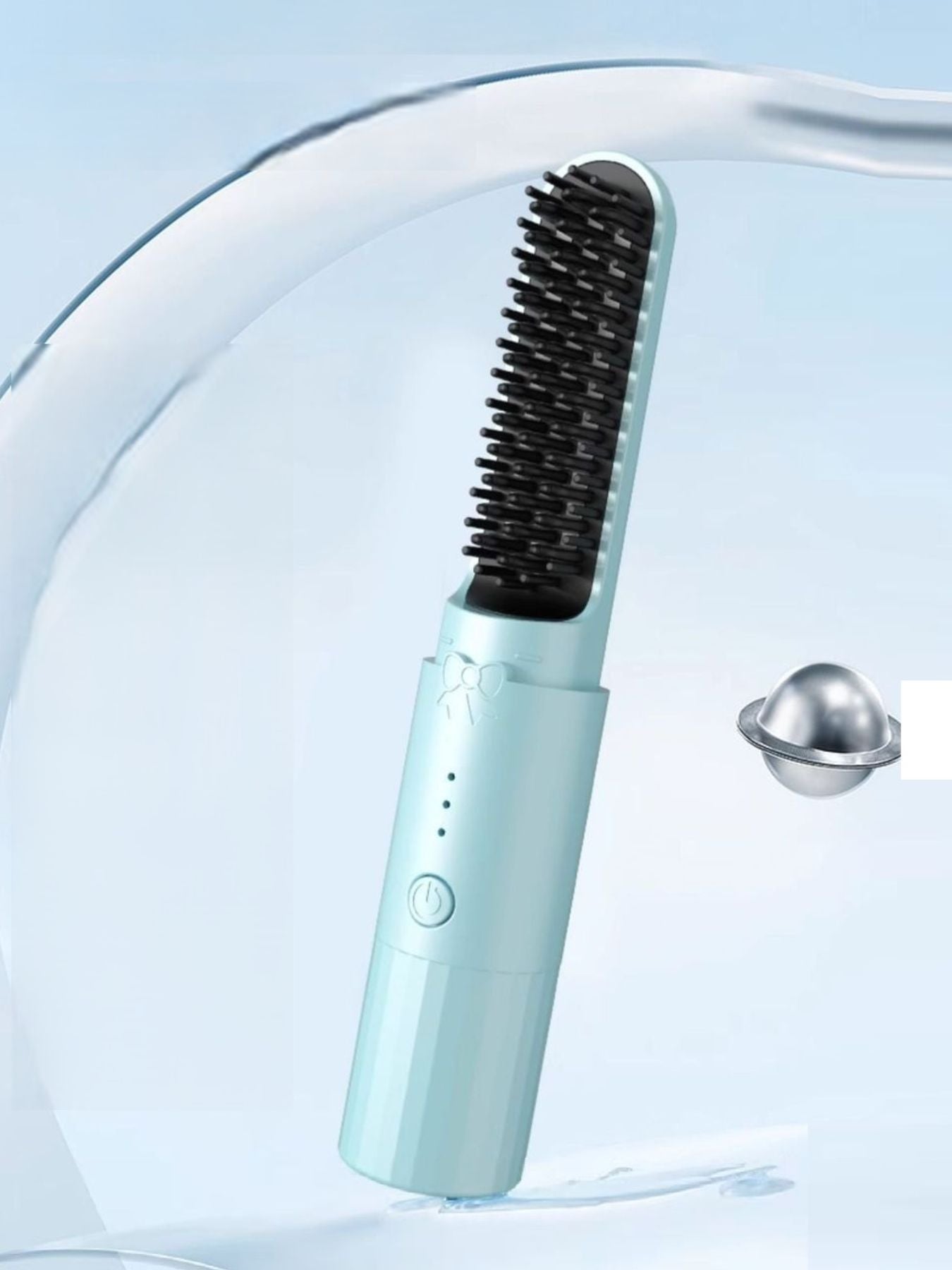 Light blue portable heated straightening comb by Trendsi, compact hair styling tool with adjustable temperature controls.