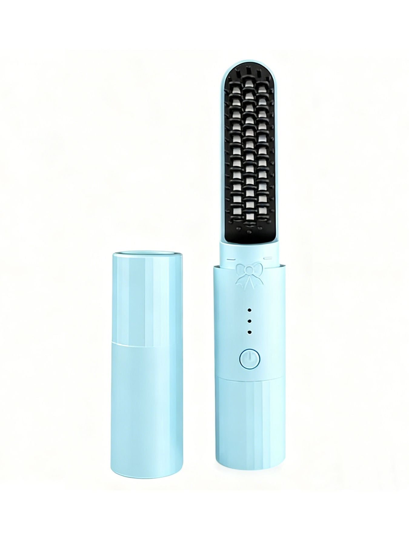 Light blue portable heated straightening comb by Trendsi, compact hair styling tool with ceramic plates for smooth, straight hair.