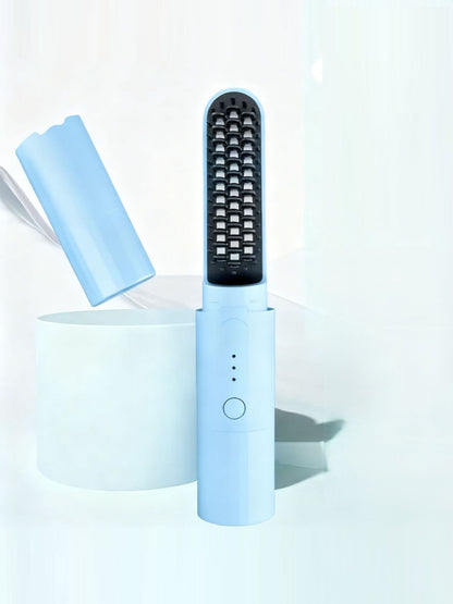 Light blue portable heated straightening comb by Trendsi, compact and easy to use for smooth, straight hair on the go.