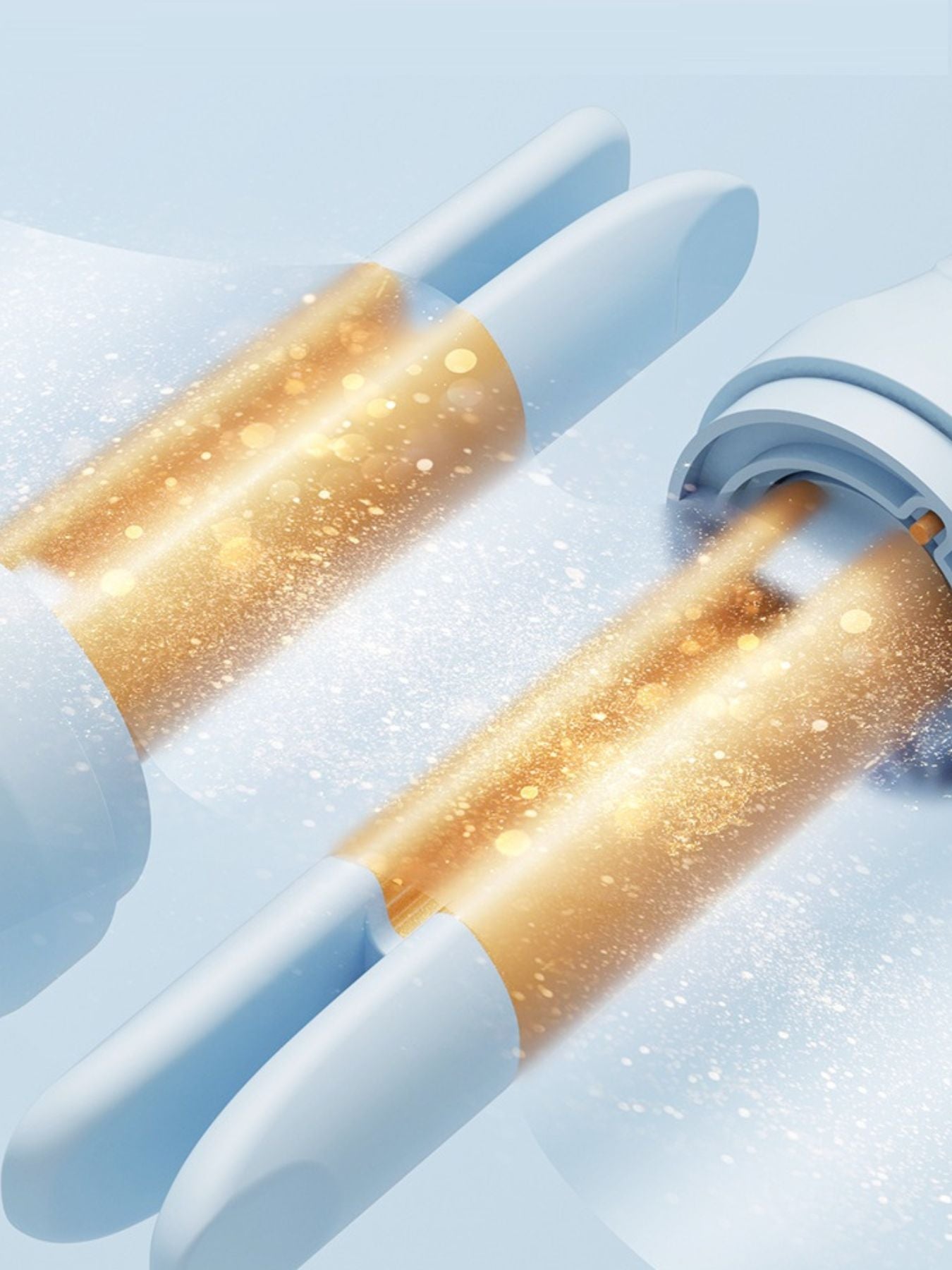 Light blue Trendsi rotating ceramic hair curling iron with ergonomic handle and digital temperature control.