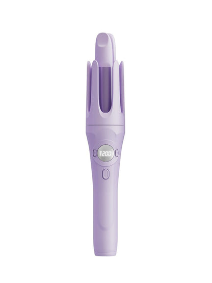 Light blue rotating ceramic hair curling iron by Trendsi with a sleek handle and adjustable barrel for styled curls.