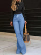 Light blue high waist flare jeans with button fly from Trendsi, showcasing a classic denim style and fitted waist.
