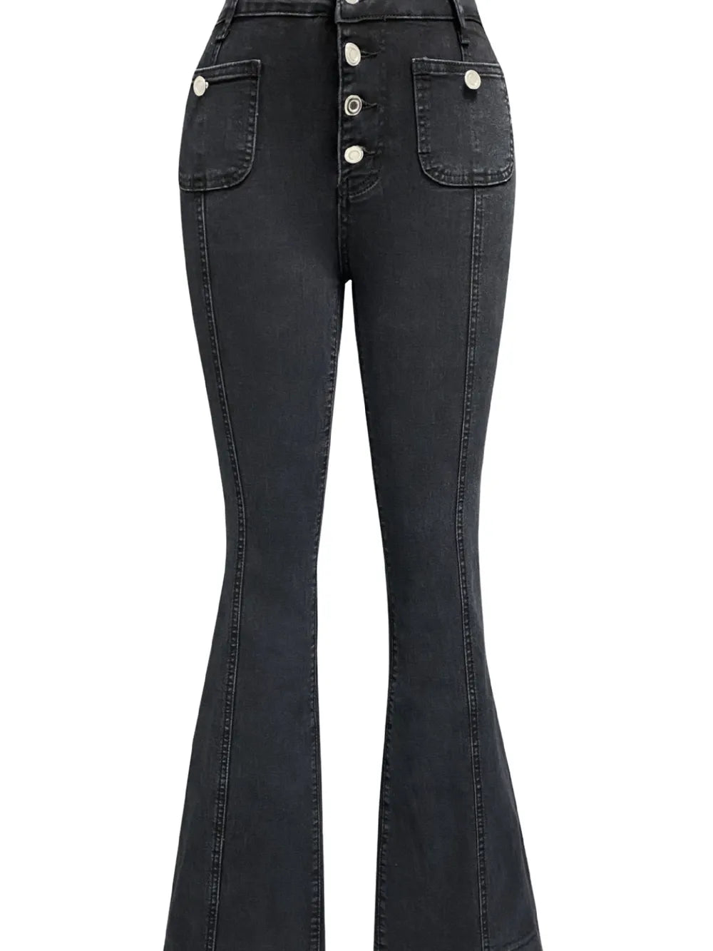 Light blue high waist flare jeans with button fly from Trendsi, showcasing a classic fit and stylish design.