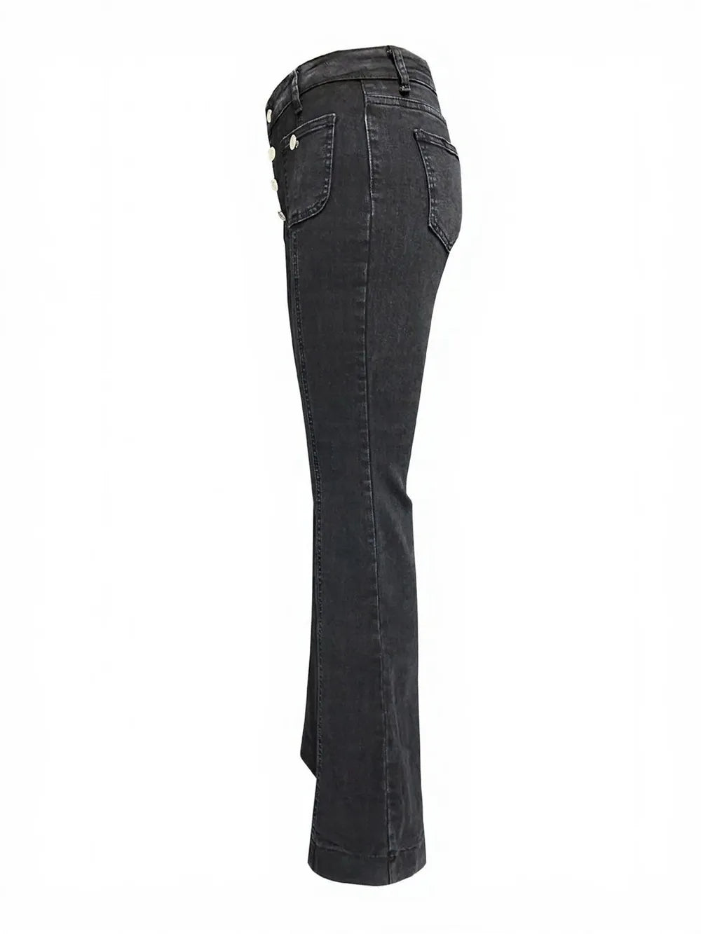 Light blue high waist flare jeans with button fly from Trendsi, featuring a classic denim look and fitted waist.