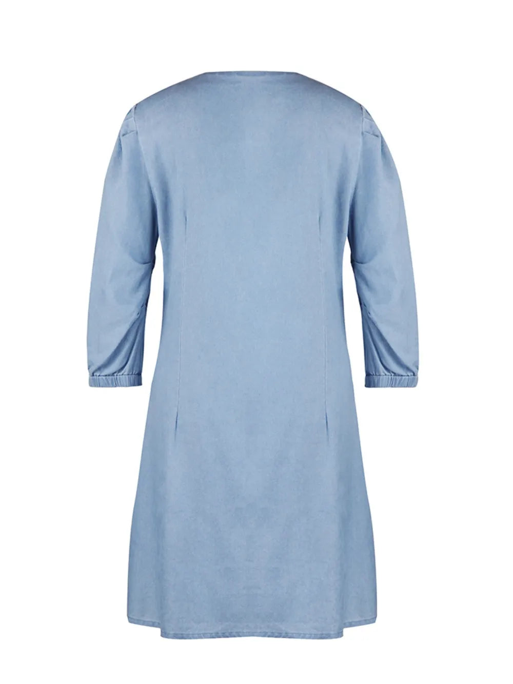 Light blue full-size V-neck half sleeve dress from Trendsi, displayed on a hanger, showcasing its casual and comfortable style.