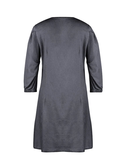 Light blue full-size V-neck half sleeve dress by Trendsi, styled for casual or semi-formal wear.