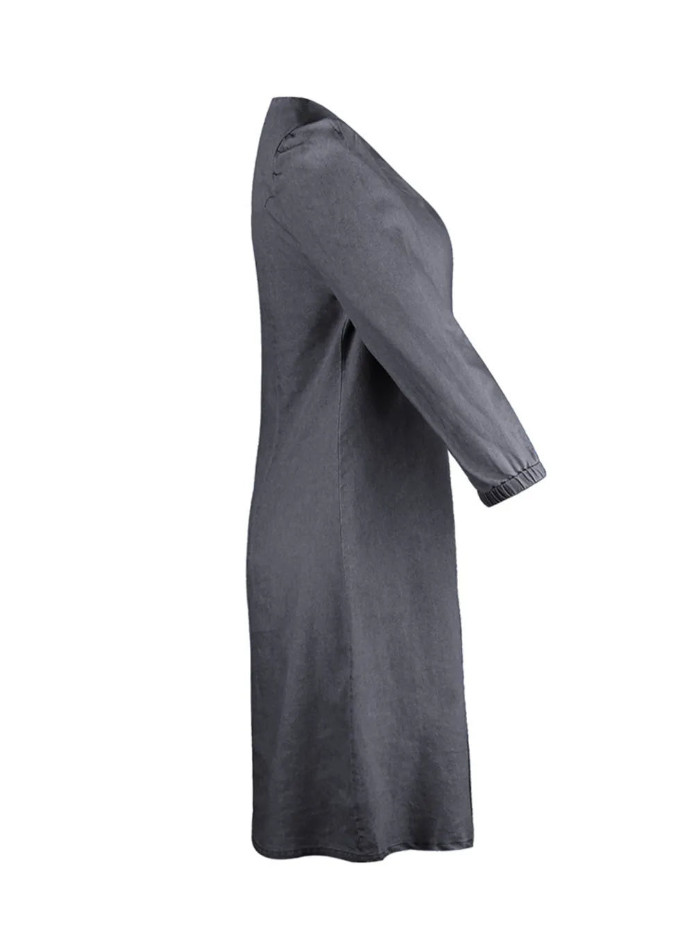 Light blue full-size V-neck half-sleeve dress by Trendsi, shown on a model, featuring a relaxed fit and stylish design.