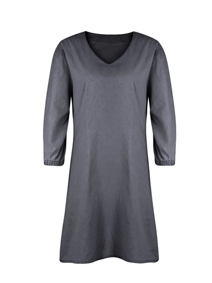 Light blue full-size V-neck half sleeve dress by Trendsi, featuring a flattering fit and elegant design.