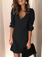 Light blue full-size V-neck half sleeve dress by Trendsi, showcasing a comfortable, stylish design with a flattering fit.