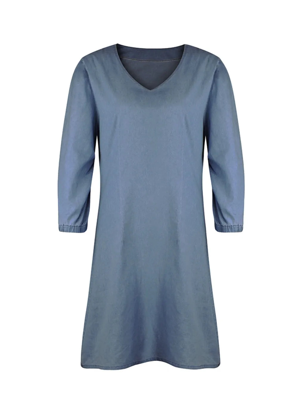 Light blue full-size V-neck half sleeve dress by Trendsi, stylish and comfortable for casual or semi-formal wear.