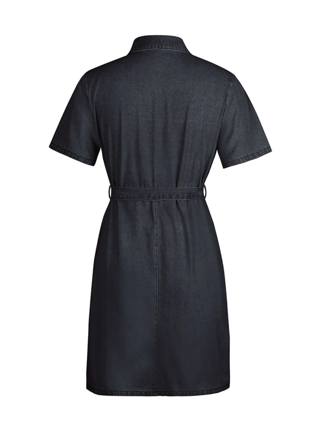 Light blue plus size denim dress by Trendsi featuring a full-size zip front and short sleeves.