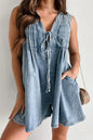 Light blue tied romper with pockets by Trendsi, featuring a relaxed fit and casual style, perfect for warm-weather wear.