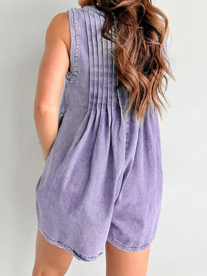 Light-blue tied romper with pockets from Trendsi, featuring a stylish waist tie and casual fit, perfect for warm weather.