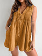 Light-blue tied romper with pockets from Trendsi, featuring a casual fit and stylish design, perfect for warm weather.