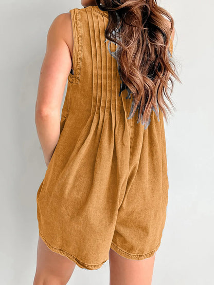 Light-blue tied romper with pockets from Trendsi, featuring a stylish design and casual fit, perfect for warm weather.