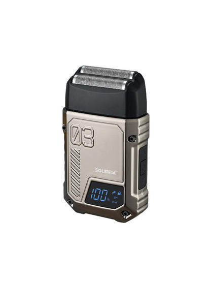 Light gray electric foil shaver by Trendsi with a sleek design, showing the shaver’s foil head and ergonomic handle.