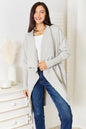 Light gray angel wings open front duster cardigan with pockets, stylish and cozy Trendsi women's outerwear.
