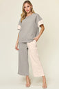 Light gray double take texture contrast T-shirt and wide-leg pants set by Trendsi, casual stylish outfit for everyday wear.