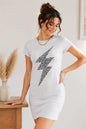 Light gray Double Take Leopard Lightning graphic tee dress by Trendsi, featuring a bold leopard and lightning print.