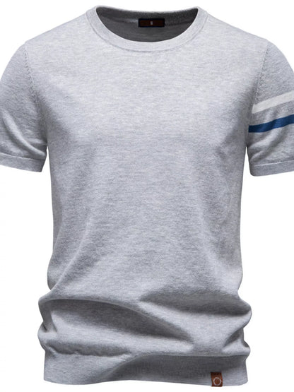 Light gray men's casual striped sleeve T-shirt by Trendsi, featuring a comfortable fit and stylish horizontal stripe design.