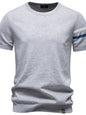 Light gray men's casual striped sleeve T-shirt by Trendsi, featuring a comfortable fit and stylish horizontal stripe design.