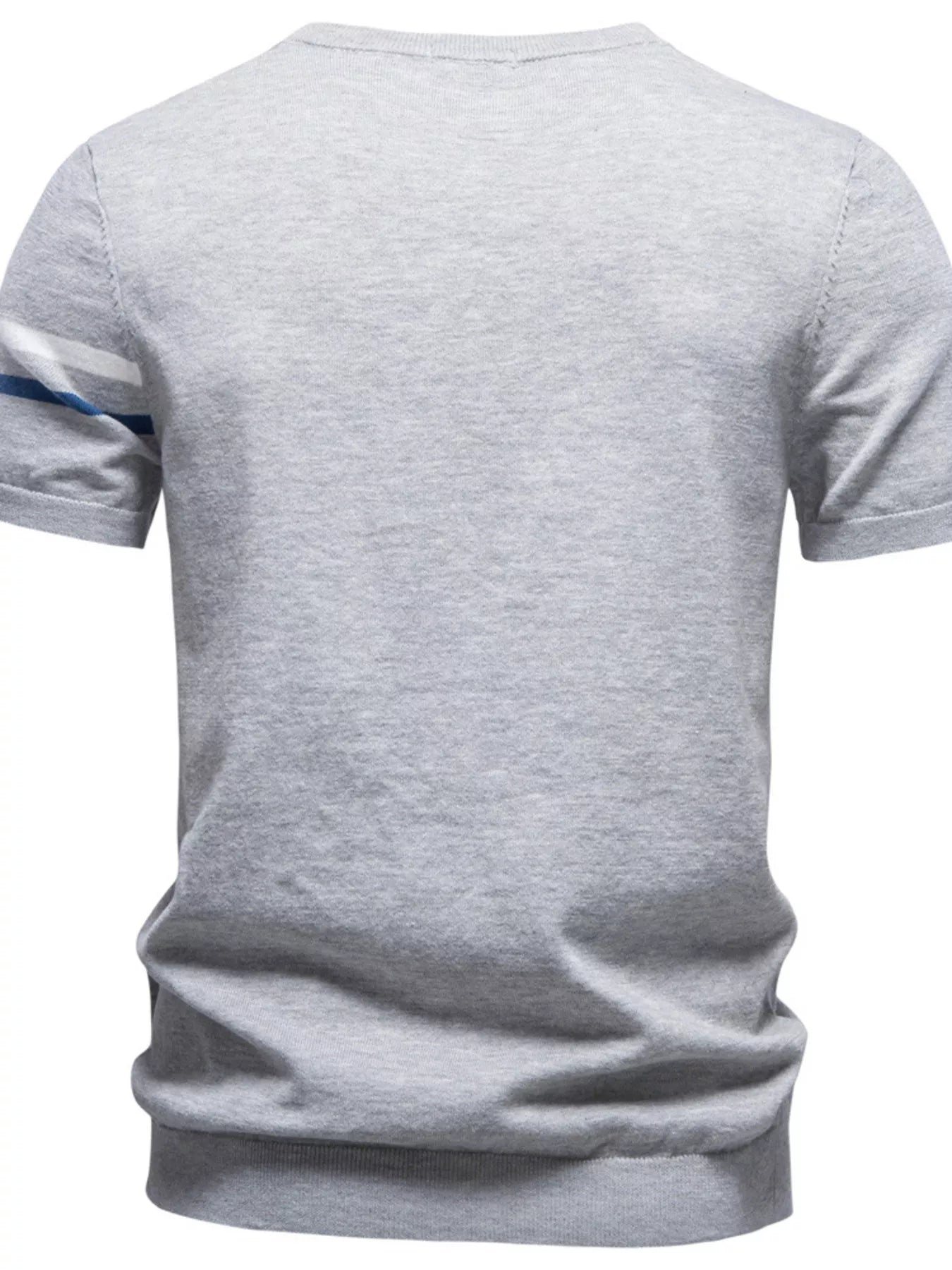 Light gray men's casual striped sleeve T-shirt by Trendsi, featuring a comfortable fit and stylish striped design.