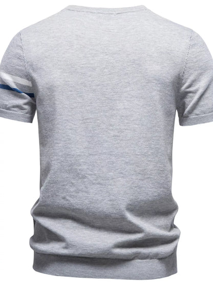 Light gray men's casual striped sleeve T-shirt by Trendsi, featuring a comfortable fit and stylish striped design.