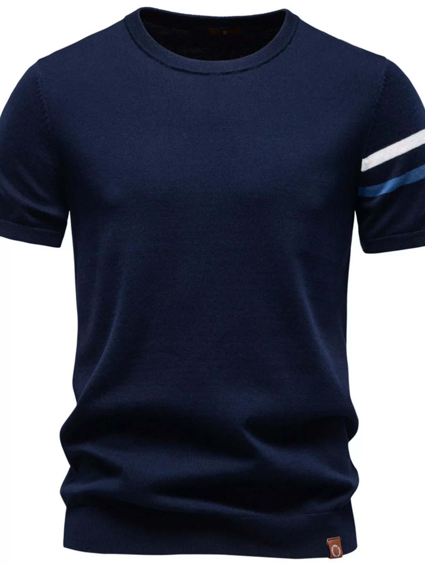Light gray men's casual striped sleeve T-shirt by Trendsi, featuring a comfortable fit and classic striped design.