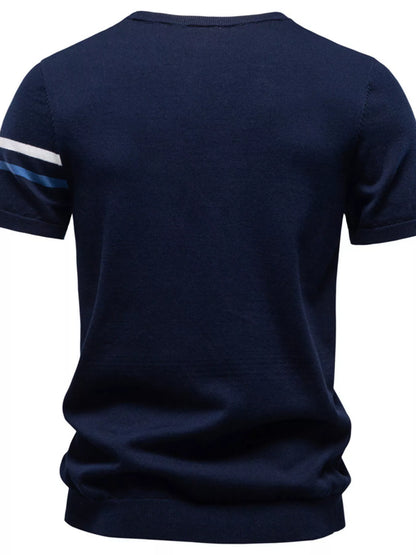 Light gray men's casual striped sleeve T-shirt by Trendsi, featuring a comfortable fit and classic striped pattern.
