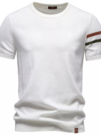 Light gray men's casual striped sleeve T-shirt from Trendsi, featuring a comfortable fit and stylish design.