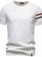 Light gray men's casual striped sleeve T-shirt from Trendsi, featuring a comfortable fit and stylish design.