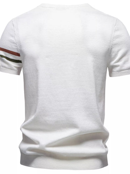 Light gray men's casual striped sleeve T-shirt by Trendsi, featuring a comfortable fit and stylish horizontal stripe design.