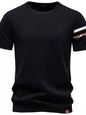 Light gray men's casual striped sleeve T-shirt from Trendsi with a relaxed fit and classic crew neckline.