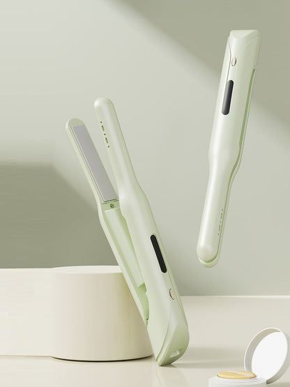 Light green Trendsi cordless rechargeable hair straightener with sleek design and ceramic plates for smooth styling.
