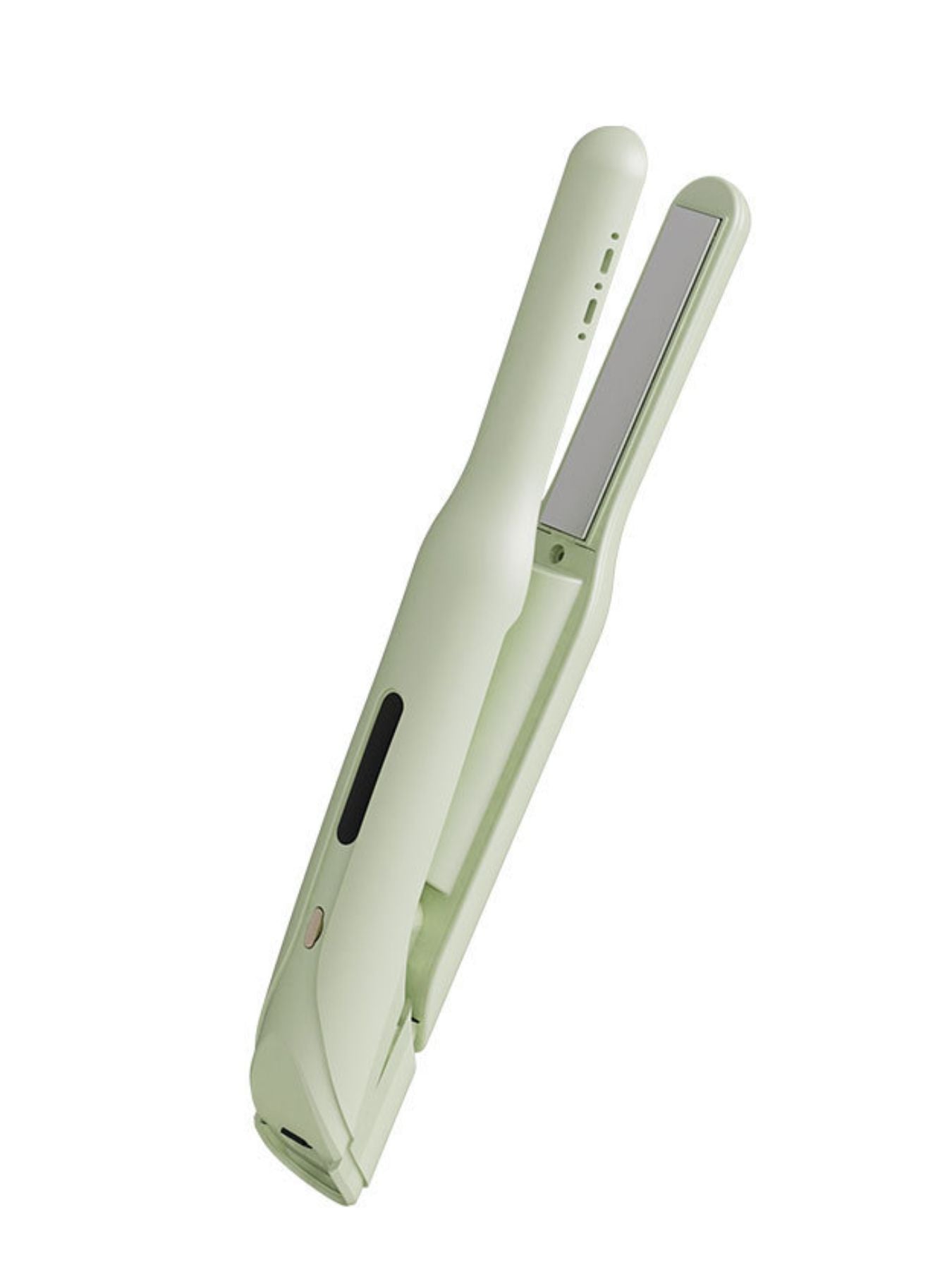 Light green Trendsi cordless rechargeable hair straightener with sleek design and adjustable temperature controls.