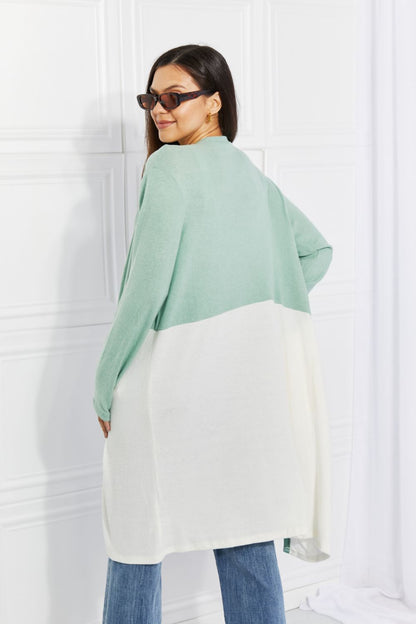 Light green color block duster cardigan from Culture Code Until You Came by Trendsi, featuring a relaxed fit and cozy knit fabric.