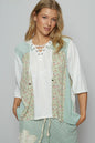 Light green POL lace-up hooded T-shirt with paisley panel detail, casual trendy top from Trendsi.