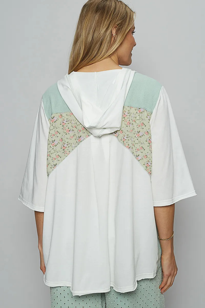 Light green POL lace-up hooded T-shirt by Trendsi with paisley panel detail, featuring a casual fit and stylish design.