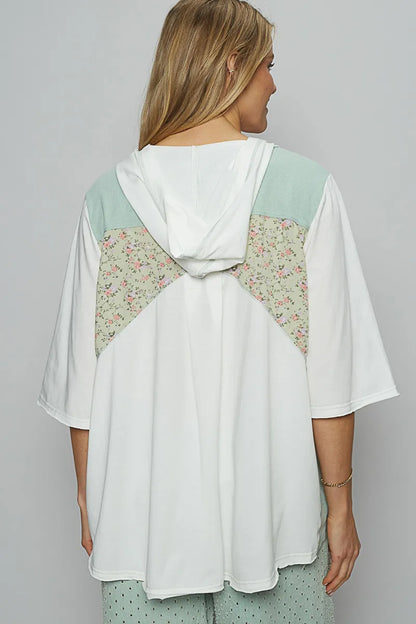 Light green POL lace-up hooded T-shirt by Trendsi with paisley panel detail, featuring a casual fit and stylish design.