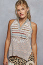 Light pink POL striped collar sweater vest with star patch, trendy women's knitwear by Trendsi.