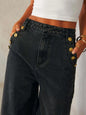 Light wash button decor high-rise wide-leg jeans from Trendsi featuring a relaxed fit and classic denim style.