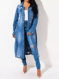 Light blue long sleeve denim jacket with raw hem from Trendsi, featuring a classic fit and button-front closure.