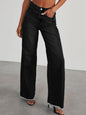Light wash raw hem wide leg jeans with pockets from Trendsi, featuring a relaxed fit and casual style.