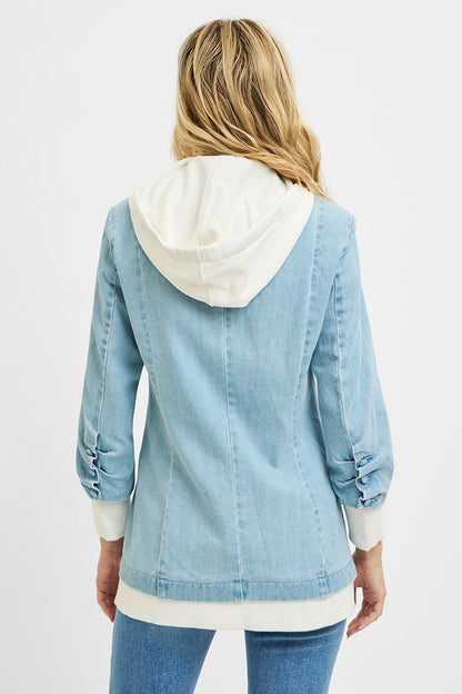 Light grey RISEN One Button Blazer with Hoodie by Trendsi, featuring a tailored fit and casual hoodie design.