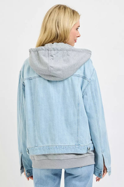Light gray RISEN oversized hoodie jacket by Trendsi, featuring a relaxed fit with drawstrings and soft fabric for casual comfort.