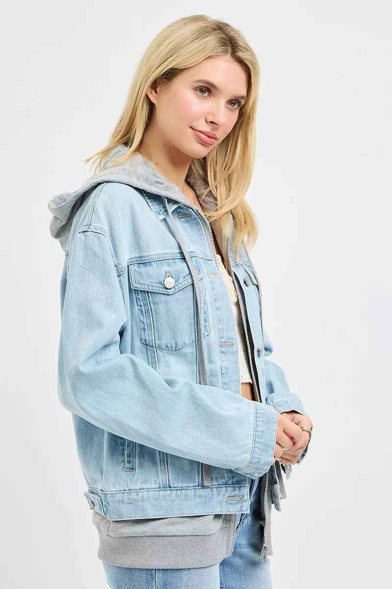 Light gray Risen oversized hoodie jacket by Trendsi, featuring a relaxed fit with a hood and front pocket for casual comfort.