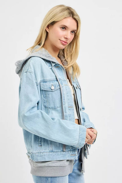 Light gray Risen oversized hoodie jacket by Trendsi, featuring a relaxed fit with a hood and front pocket for casual comfort.