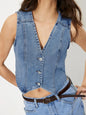 Light blue V-neck button-up denim vest by Trendsi, featuring front buttons and sleeveless design.